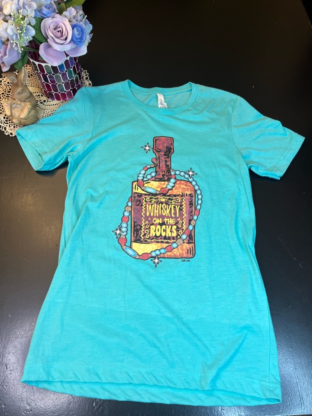 Bella Canvas NWOT Turquoise Whiskey On The Rocks Western‎ Cowgirl Graphic Tee S